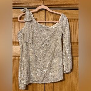 Women's Long Sleeve Sequin Bow Detail One-Shoulder Top